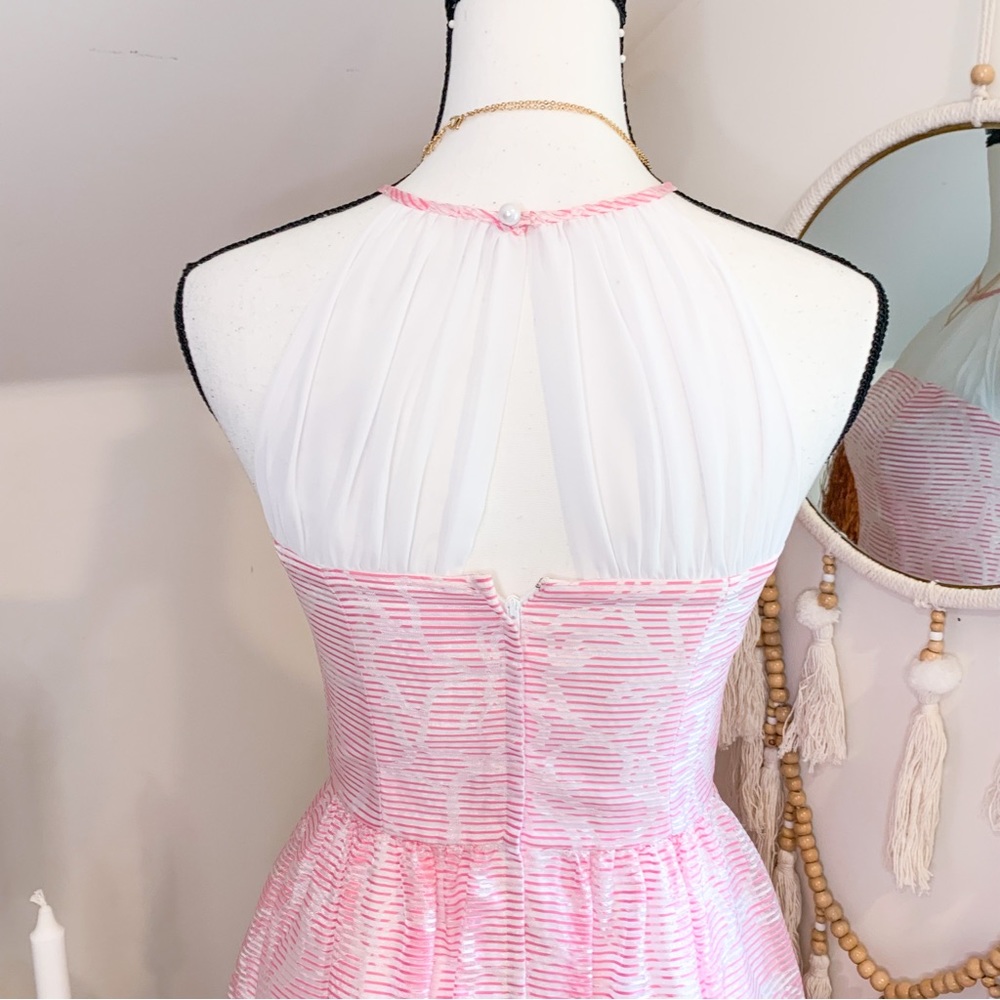 Lilly Pulitzer Kailey Halter Pink White Floral Striped Chiffon Dress - Picture 7 of 9